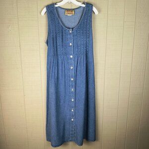 Vintage 90s Studio Ease Denim Jumper Dress Button Front Pinafore Cottagecore